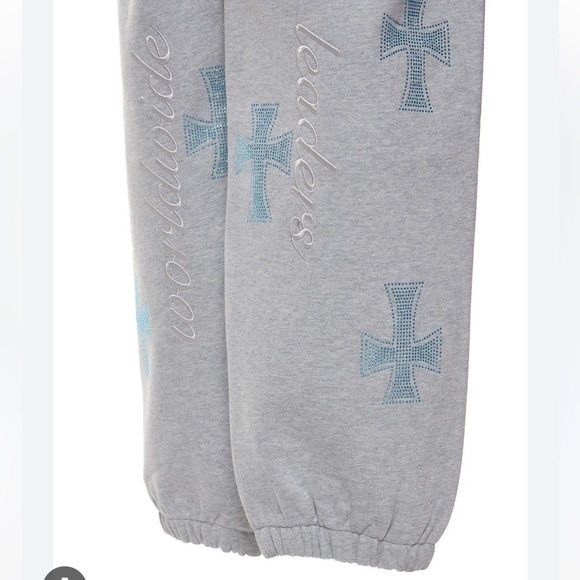 Unknown Men's Gray Rhinestone Cross Cotton sweatpants - Picture 4 of 7